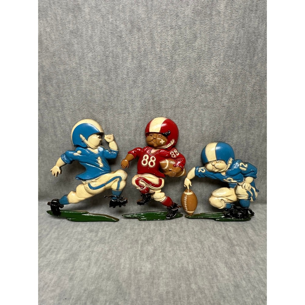 VTG Homco 1975 Football Players Wall Art Blue Red Cast Metal 3 Piece Set 1254